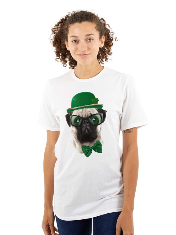 Cute St Pattys Day Leprechaun Pug Women's Graphic T Shirt Tees Brisco Brands L