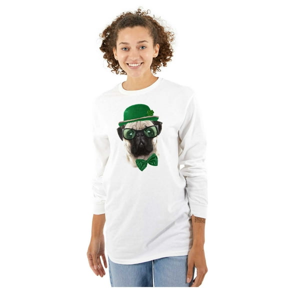Cute St Pattys Day Leprechaun Pug Women's Long Sleeve T Shirt Brisco Brands S