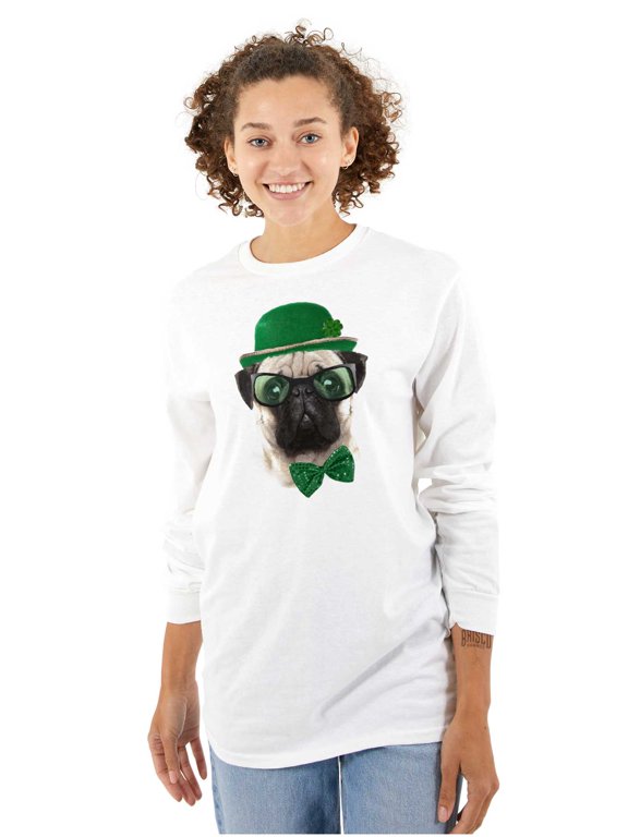 Cute St Pattys Day Leprechaun Pug Women's Long Sleeve T Shirt Brisco Brands S