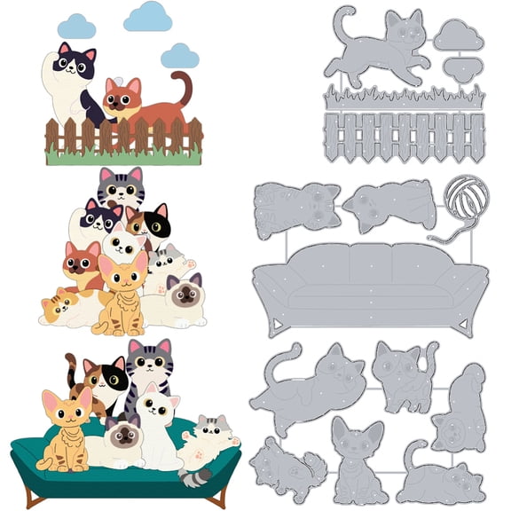 Cute Stacked Cats Cutting Dies Card Making Metal Die Cut Stencils Scrapbooking Embossing Template Dies Supplies