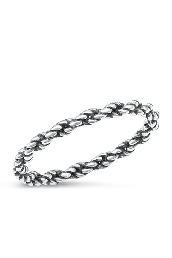 Cute Stacking Rope Ring 925 Oxidized Twisted Sterling Silver Band Jewelry Female Male Unisex Size 5