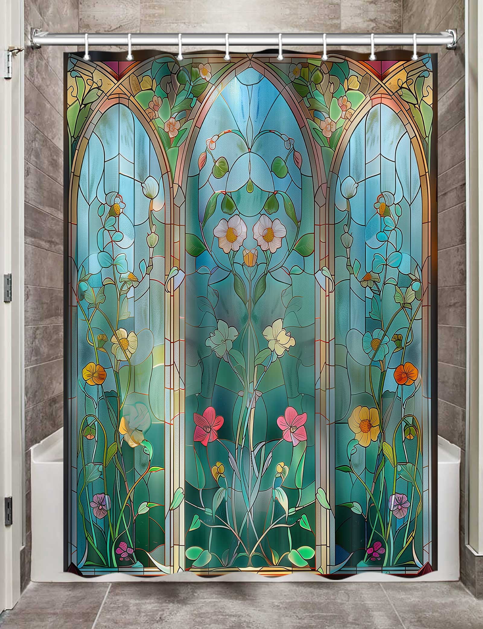 Cute Stained Glass Camper RV Shower Curtain for Travel Trailer Bathroom ...