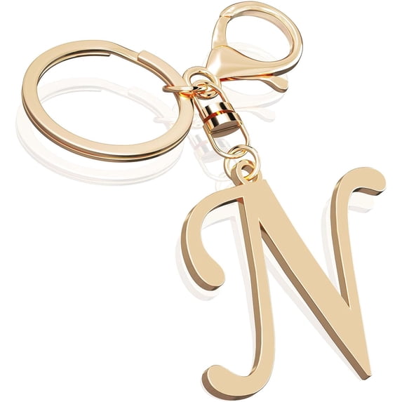 Cute Stainless Steel Gold Initial Letter Keychain for Women Girl, Charms for Key Handbag Backpack Bag, Personalized Gift