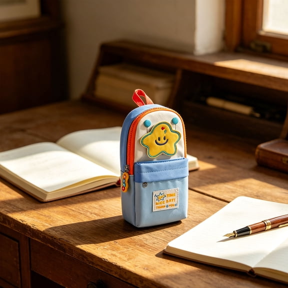 Cute Standing Pencil Case 8.66x3.94 Inches Large Capacity Multi-Pocket Canvas Pen Pouch Portable Stationery Organizer for Classroom Teen Teens