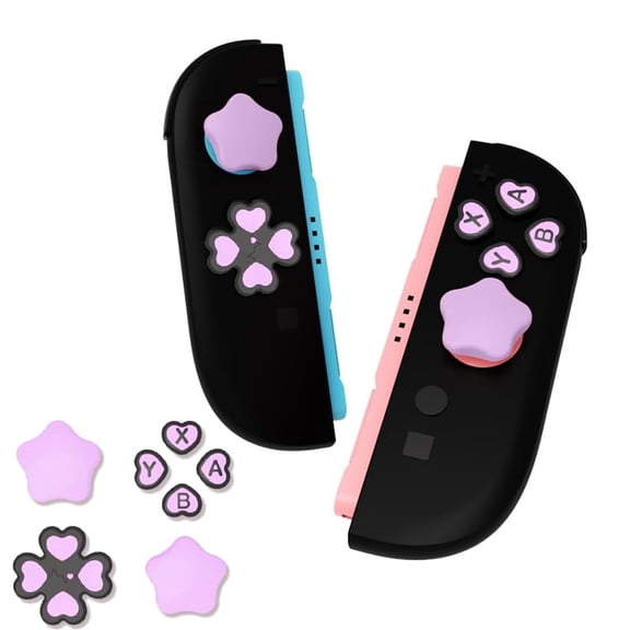 Cute Star 3D Soft Silicone Thumb Grip Caps Button Covers Set for Switch 2, Cross D-Pad & ABXY Button Stickers, Compatible with Nintendo Switch 2 Console, Black/Purple