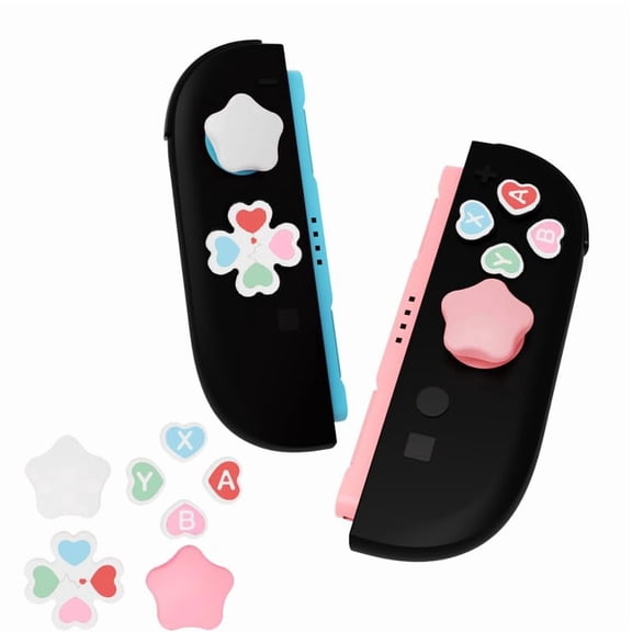 Cute Star 3D Soft Silicone Thumb Grip Caps Button Covers Set for Switch 2, Cross D-Pad & ABXY Button Stickers, Compatible with Nintendo Switch 2 Console, Colorful