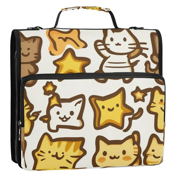 Cute Star Cat Stripes Lines Zipper Binder Bag 3 Ring Binder Bag,Large Capacity Durable Binder Organizer Bag