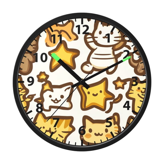 Cute Star Cat Wall Clock 12 Inch Voice Activated Night Light Silent Non Ticking