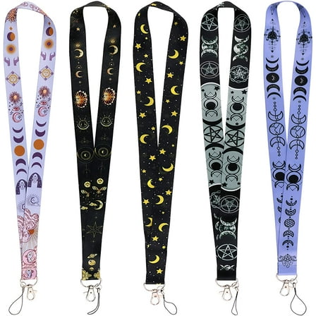 Cute Star Keychain Lanyards for Men Women Girls Teachers Cool School Goddess Neck Lanyard for Keys ID Badge Goth Moon & Sun Halloween Badge Lanyards, 5pcs
