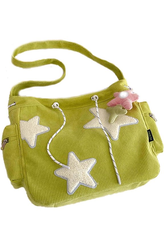 Cute Star Messenger Backpack For Women, Green, Large (14.92x11.81x4.7 inches)
