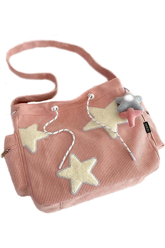 Cute Star Messenger Backpack For Women, Solarix Crossbody Bag, Y2k Star Tote Hobo Bag Large Capacity Shoulder Bag (Pink)