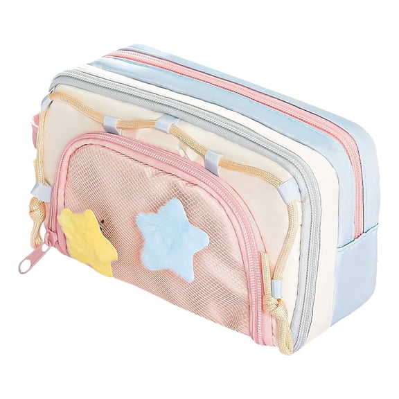 Cute Star Pin Pencil Case with Expandable Storage, 7-Layer Organizer for Pens, Calculators, And Tech Accessories, Durable Polyester Construction for Daily Use, A Pencil Case