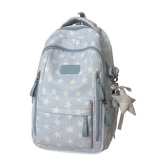 Cute Star Print Backpack with Star Pendant, Large Capacity Lightweight Student Bookbag for School Travel