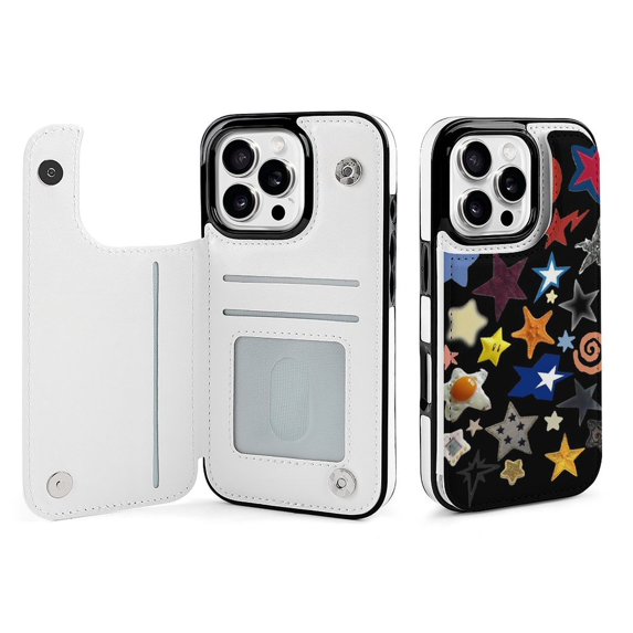 Cute Star Y2K Case for iPhone 16 Pro Wallet Case with Card Holder Wallet Case Card Holder for Women