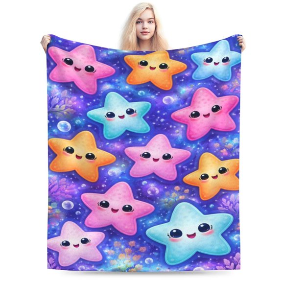 Cute Starfish Ocean Blanket Colorful Sea Star Throw Blanket Soft Cozy Flannel Cartoon Marine Blanket Kids Room Beach Home Decor Gift 50x40