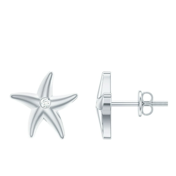 Rosec Jewels Cute Starfish Stud Earrings with Diamond for Women, Natural Diamond Earrings in Gold (HI-SI Quality, April Birthstone), 925 Sterling Silver