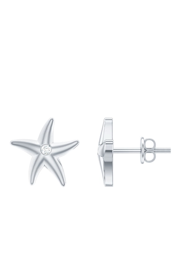Starfish Stud Earrings with Diamond for Women - HI-SI Quality Certified - Ready to Gift with Jewelry Box, 925 Sterling Silver