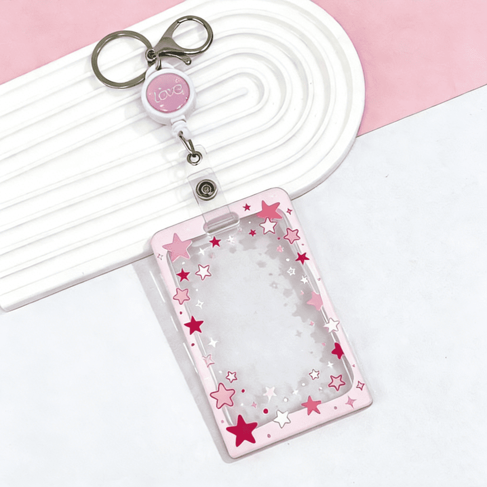 Card Pouch Student Cute Starry 3-inch Transparent ID Card Holder with Retractable Reel or ...
