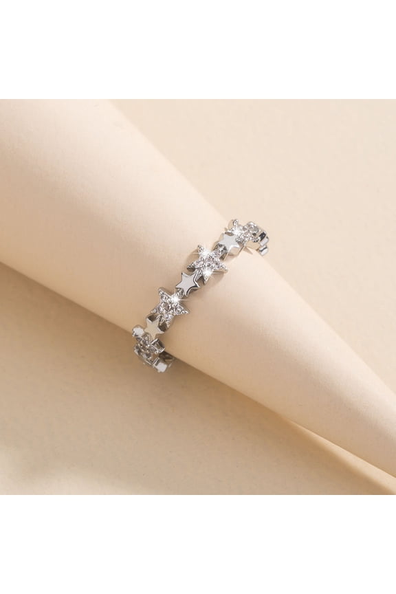 Cute Starry Five-Pointed Star Copper Zircon Ring, Unisex Style, Unique Celestial Design Fashion Jewelry
