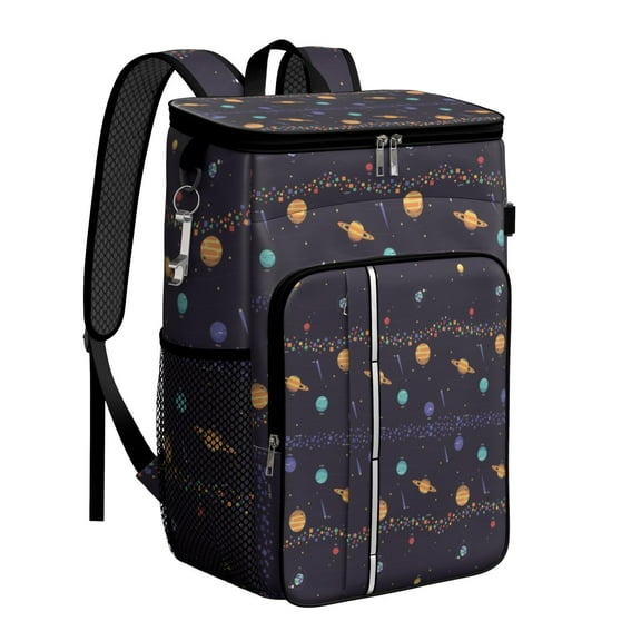 Cute Starry Night Space Backpack Cooler, Insulated Leakproof Lunch Bag with Moon, Stars, and Rocket Design for Sci-Fi Aesthetic Lovers