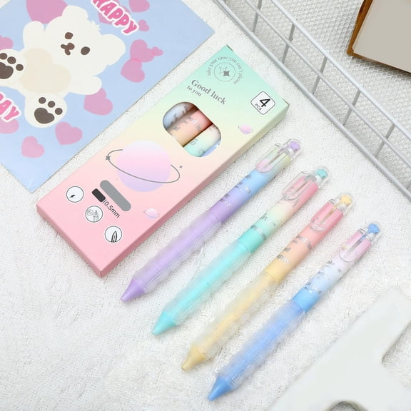 Cute Starry Sky Heart Shaped Ballpoint Pens 0.5mm Black Ink with Comfort , Retractable Writing Pens for Students, Exams, Notes and Journaling, 4 Pack