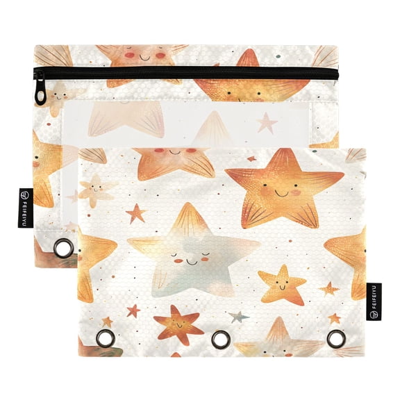 Cute Stars Binder Pouches Zipper Pocket Document Storage 3 Rings 2 Packs A5 Size