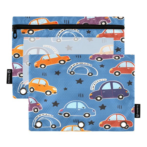 Cute Stars Cars Binder Pouches Zipper Pocket Document Storage 3 Rings 2 Packs A5 Size
