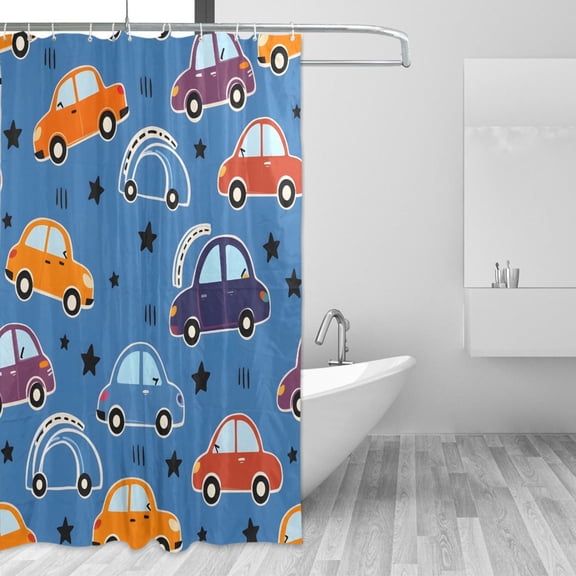 Cute Stars Cars Shower Curtains with 12 Hooks Waterproof Bathroom Decor 66" x 72"