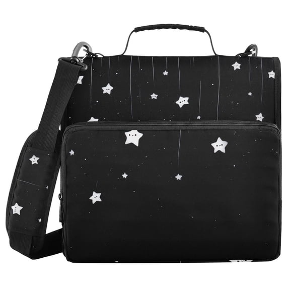 Cute Stars Falling Down Binder Bag with Shoulder Strap 3 Ring 500 Sheets Trapper Keeper File Folder Document Storage,Black