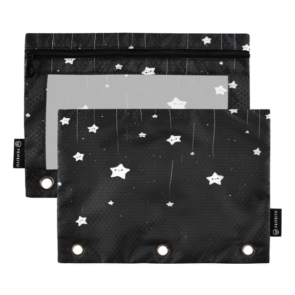 Cute Stars Falling Down Binder Pouches Zipper Pocket Document Storage 3 Rings 2 Packs A5 Size