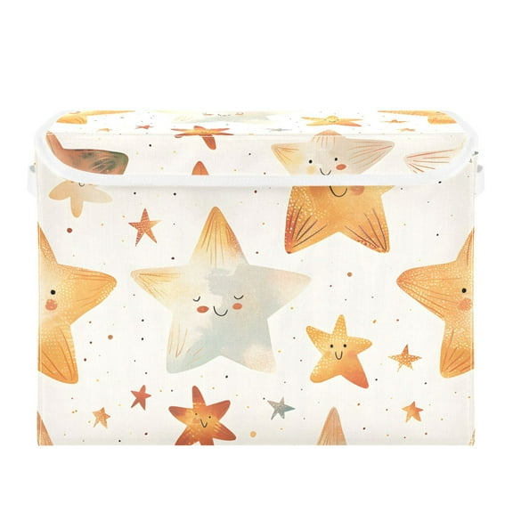 Cute Stars Foldable Storage Bin with Lid and Handle Collapsible Storage Box 16.5 x 12.6 x 11.8 inches