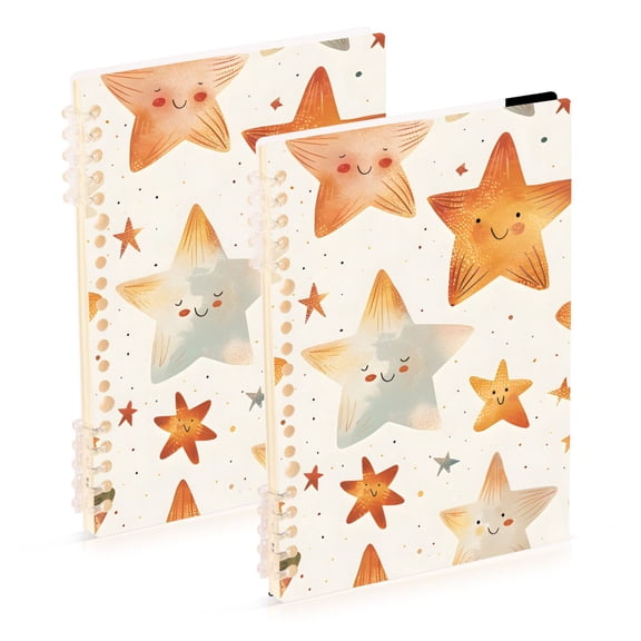 Cute Stars Notebook Detachable Coil Notebook Diary Plan Book A5 Size 60 Pages 2 Pack