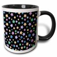 thumbnail image 1 of 3drose, Cute Stars Pattern on Black - Sweet Girly and Colorful - Purple Teal Pink Blue and Yellow Stars, 15oz Two-tone Black Mug, 1 of 6