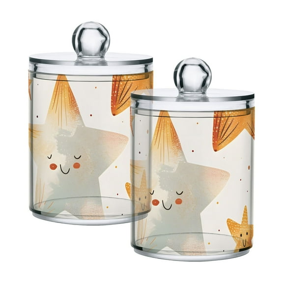 Cute Stars Translucent Plastic Cans Storage Canisters with Lid Set of 2