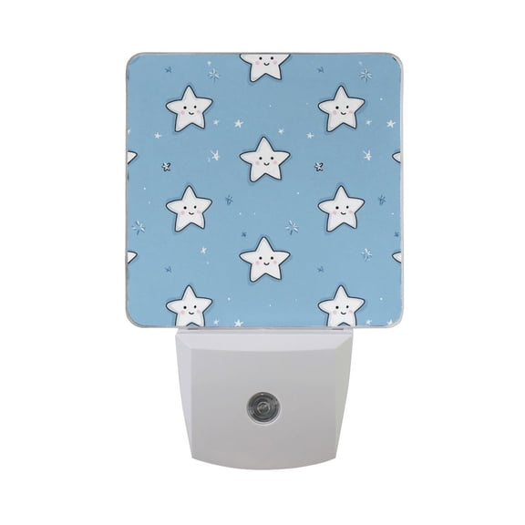 Cute Stars with Happy Face LED Night Light Sensor Lamp Plug-in Adjustable Brightness 2 Pack