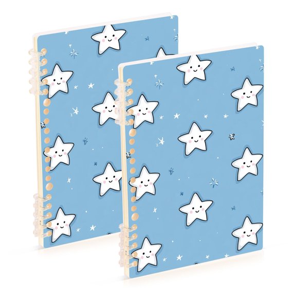 Cute Stars with Happy Face Notebook Detachable Coil Notebook Diary Plan Book A5 Size 60 Pages 2 Pack