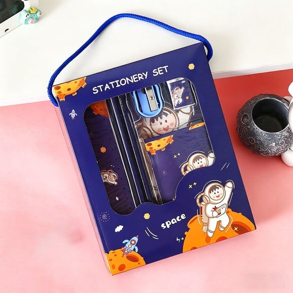Cute Stationery Set, Kawaii Office Supplies, Cute Classroom Supplies, Including Pencils, Ruler, Eraser, Sharpener and Notebook, Festival Holiday Birthday Party Favors, Blue