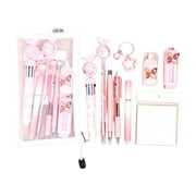 Cute Stationery Set, Kawaii Office Supplies Including Ballpoint Pens Pencil Sharpener Highlighter Correction Tape Eraser Utility Knife 7 Pcs Pink