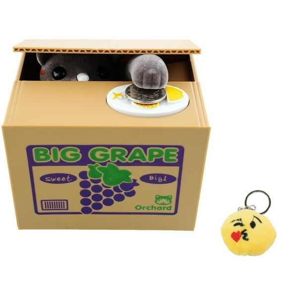 Cute Stealing Coin Money Grape Box Cat Bank Perfect Gift with 1 Keychains