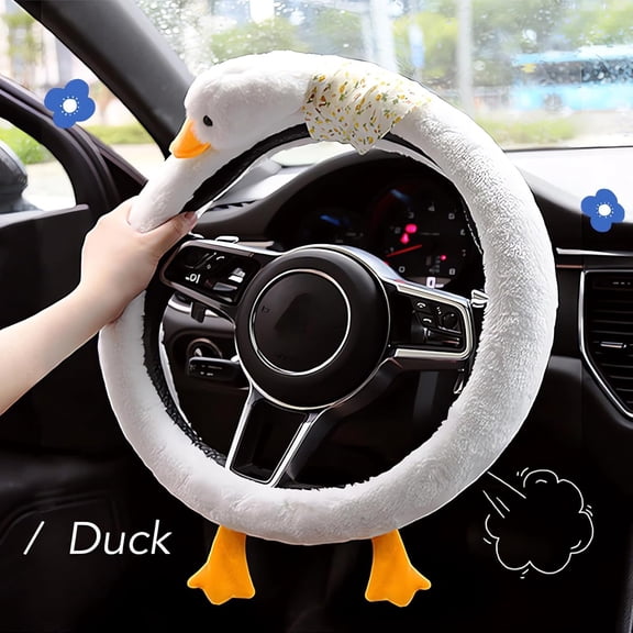 Cute Steering Wheel Cover Fluffy Duck Car Steering Wheel Cover, Car Accessories for Women, B