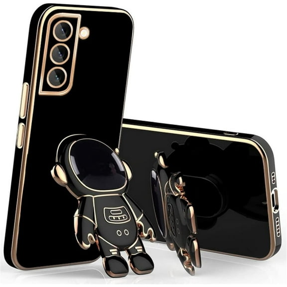 Cute Stereo Astronaut Stand Phone Case for Samsung Galaxy Note 20 10 Ultra Pro A73 A53 A33 5G A03 S A70 A50 A30, Lens Protection Back Cover(Black,A33 5G)