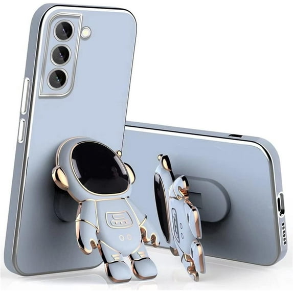 Cute Stereo Astronaut Stand Phone Case for Samsung Galaxy S22 S21 S20 Ultra Plus FE S10, Lens Protection Fashion Back Cover(Dark Gray,S21 Plus)