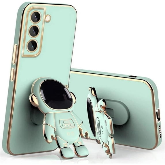 Cute Stereo Astronaut Stand Phone Case for Samsung Galaxy S22 S21 S20 Ultra Plus FE S10, Lens Protection Fashion Back Cover(Pale Green,S10 Plus)