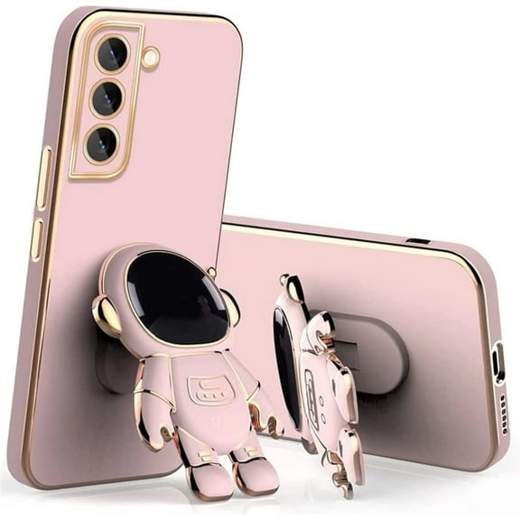 Cute Stereo Astronaut Stand Phone Case for Samsung Galaxy S22 S21 S20 Ultra Plus FE S10, Lens Protection Fashion Back Cover(Pink,S21 Plus)