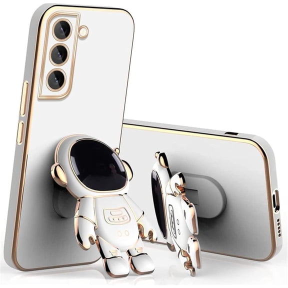 Cute Stereo Astronaut Stand Phone Case for Samsung Galaxy S22 S21 S20 Ultra Plus FE S10, Lens Protection Fashion Back Cover(White,S20 FE)