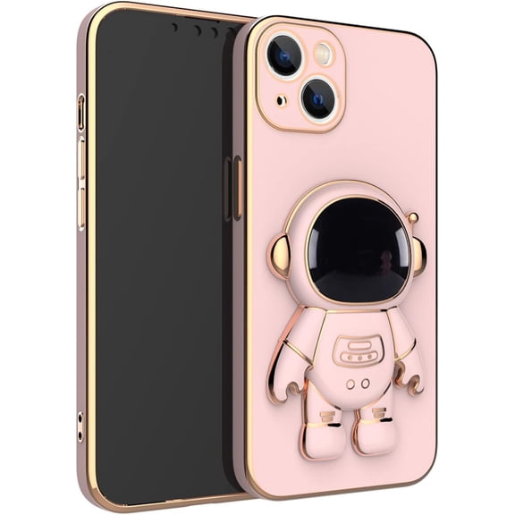 Cute Stereo Astronaut Stand Phone Case for iPhone 13 12 11 Pro Max Mini X XS XR 7 8 Plus, Lens Protection Stylish Back Cover(Pink,7/8 Plus)