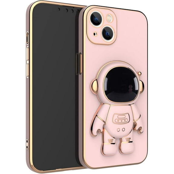 Cute Stereo Astronaut Stand Phone Case for iPhone 13 12 11 Pro Max Mini X XS XR SE 8 7 6 Plus, Lens Protection Fashion Back Cover(Pink,13 Pro)