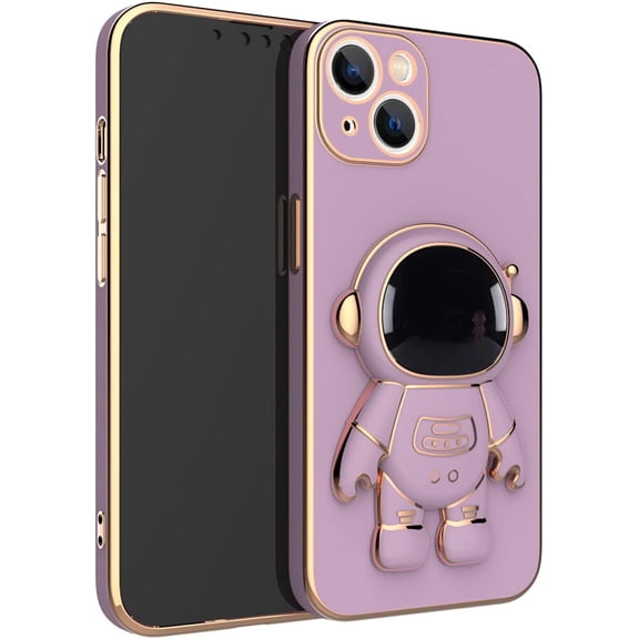 Cute Stereo Astronaut Stand Phone Case for iPhone 13 12 11 Pro Max Mini X XS XR SE 8 7 6 Plus, Lens Protection Fashion Back Cover(Purple,11 Pro)