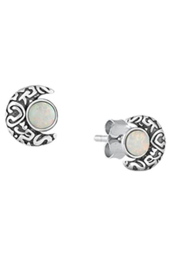 Cute Sterling Silver Bali Moon White Simulated Opal Earrings 925 New Jewelry Female Unisex