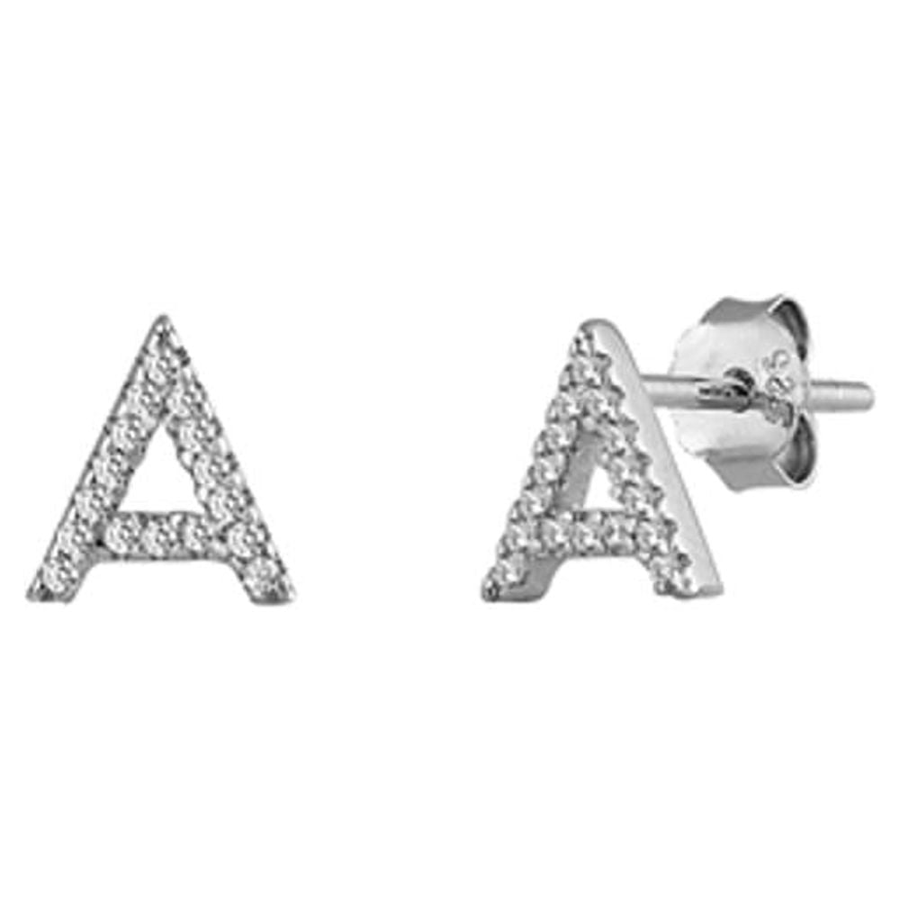 Cute Sterling Silver Block Letter A Initial Clear Cubic Zirconia Earrings 925 New Jewelry Female